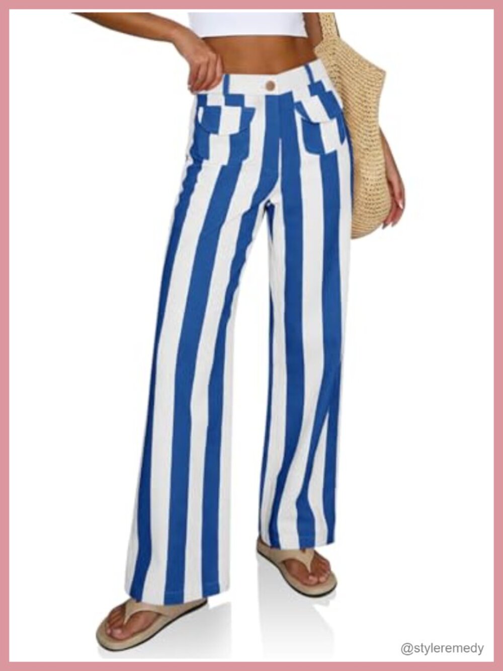 Striped Wide Leg Jeans High Waist Baggy Denim Pants